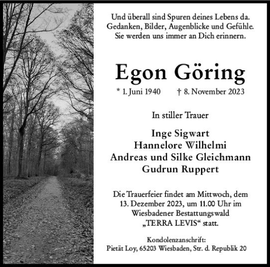 Traueranzeige von Egon Göring von Wiesbadener Kurier