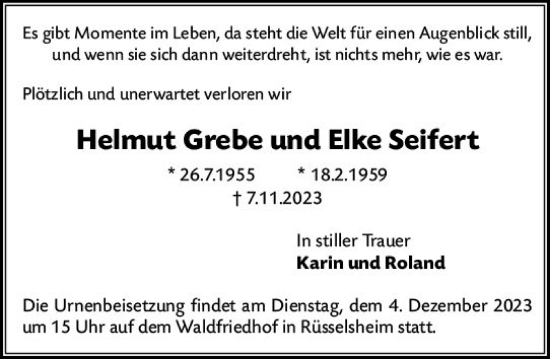 Traueranzeige von Elke  Seifert von Rüsselsheimer Echo