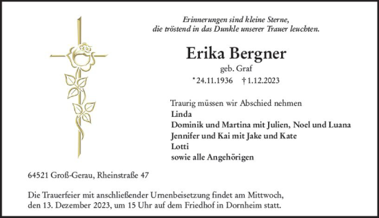 Traueranzeige von Erika Bergner von Groß-Gerauer Echo