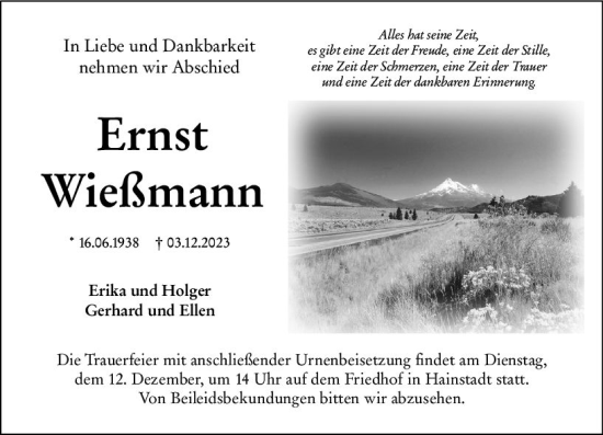 Traueranzeige von Ernst Wießmann von Odenwälder Echo