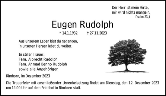 Traueranzeige von Eugen Rudolph von Odenwälder Echo