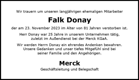 Traueranzeige von Falk Donay von Darmstädter Echo