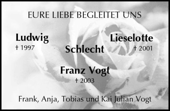 Traueranzeige von Franz Vogt von Allgemeine Zeitung Mainz