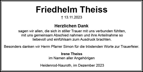 Traueranzeige von Friedhelm Theiss von Idsteiner Land/Untertaunus