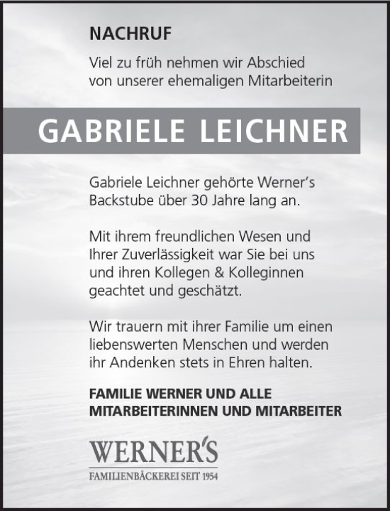 Traueranzeige von Gabriele Leichner von Allgemeine Zeitung Mainz