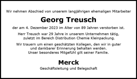 Traueranzeige von Georg Treusch von Darmstädter Echo