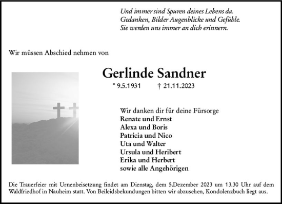 Traueranzeige von Gerlinde Sandner von Rüsselsheimer Echo