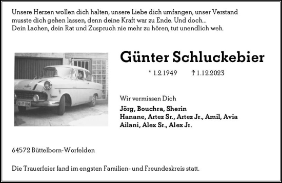 Traueranzeige von Günter Schluckebier von Rüsselsheimer Echo