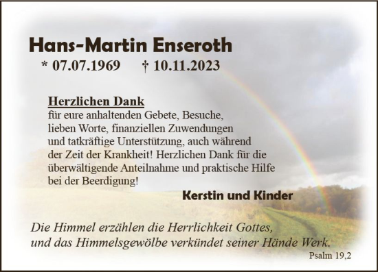 Traueranzeige von Hans-Martin Enseroth von Dill Block