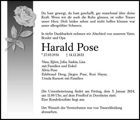 Traueranzeige von Harald Pose von Groß-Gerauer Echo