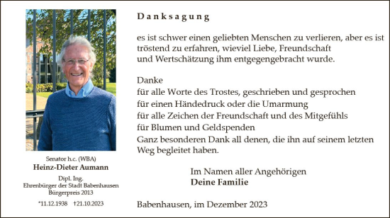 Traueranzeige von Heinz-Dieter Aumann von Darmstädter Echo