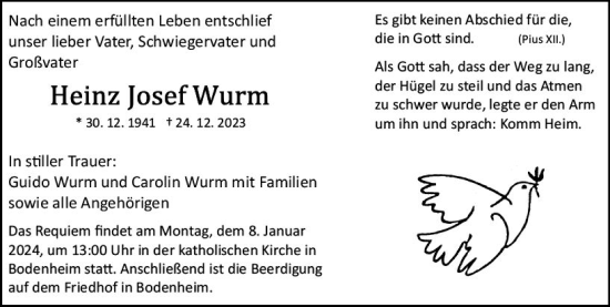 Traueranzeige von Heinz Josef Wurm von Allgemeine Zeitung Mainz