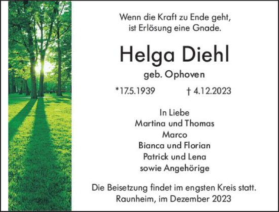 Traueranzeige von Helga Dieb von Rüsselsheimer Echo
