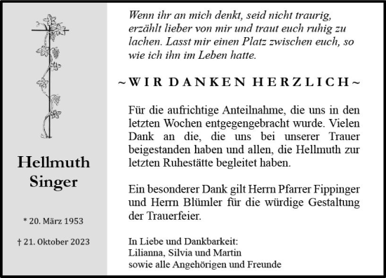 Traueranzeige von Hellmuth Singer von Allgemeine Zeitung Bingen/Ingelheim