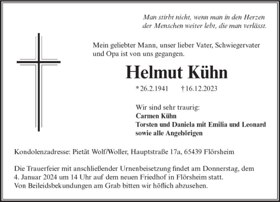 Traueranzeige von Helmut Kühn von Rüsselsheimer Echo