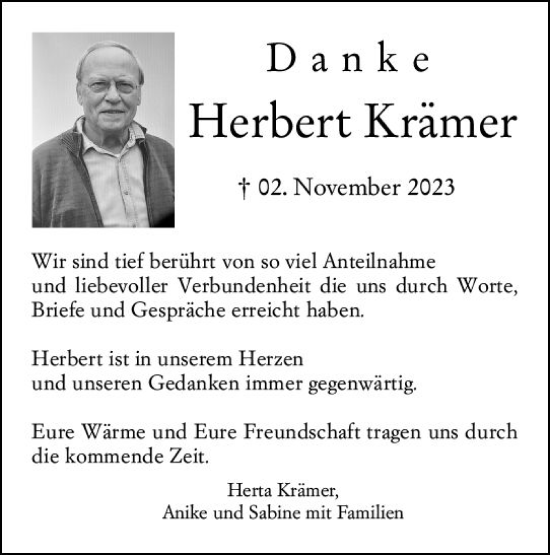 Traueranzeige von Herbert Krämer von Darmstädter Echo