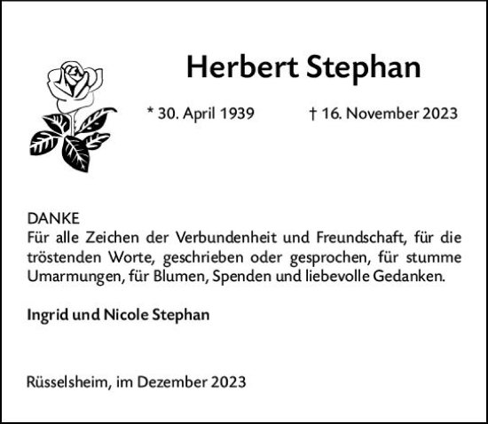 Traueranzeige von Herbert Stephan von Rüsselsheimer Echo