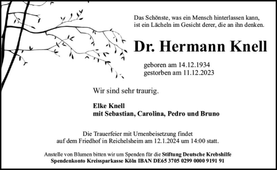 Traueranzeige von Hermann Knell von Odenwälder Echo