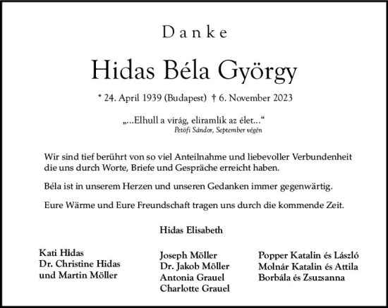 Traueranzeige von Hidas Bela György von Darmstädter Echo