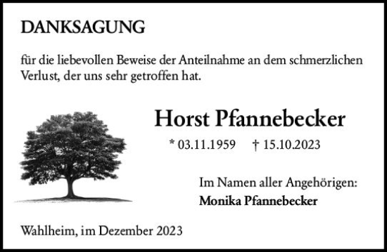 Traueranzeige von Horst Pfannebecker von Allgemeine Zeitung Alzey