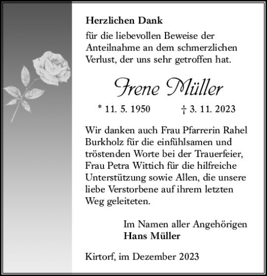 Traueranzeige von Irene Müller von VRM Trauer