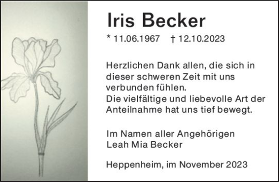 Traueranzeige von Iris Becker von Starkenburger Echo