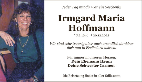 Traueranzeige von Irmgard Maria Hoffmann von Allgemeine Zeitung Mainz