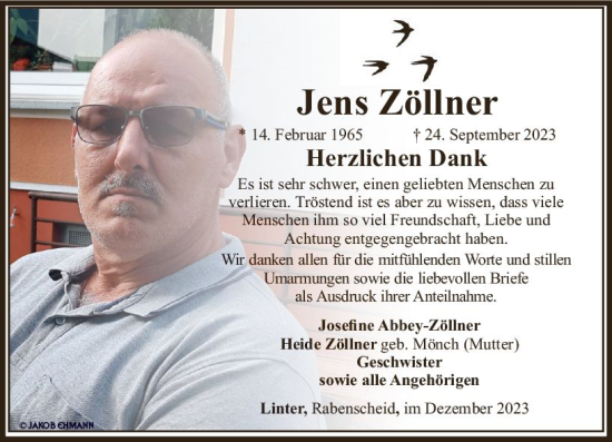 Traueranzeige von Jens Zöllner von Dill Block