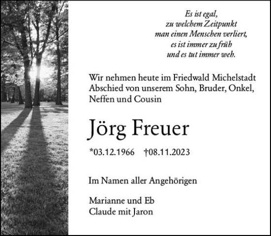 Traueranzeige von Jörg Freuer von Odenwälder Echo