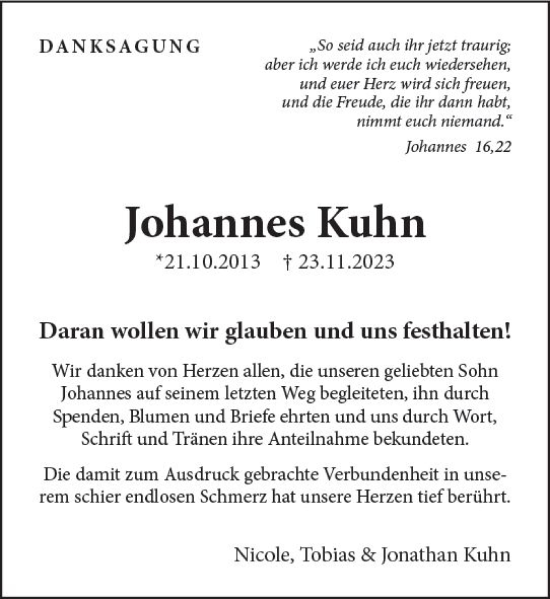 Traueranzeige von Johannes Kuhn von Dill Block