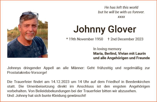 Traueranzeige von Johnny Glover von Darmstädter Echo