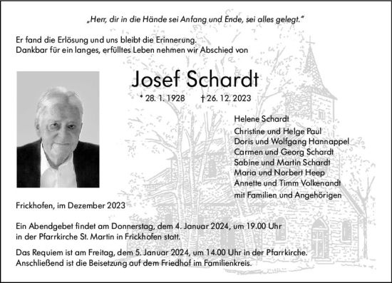 Traueranzeige von Josef Schardt von Nassauische Neue Presse
