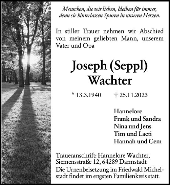 Traueranzeige von Joseph Wachter von Darmstädter Echo