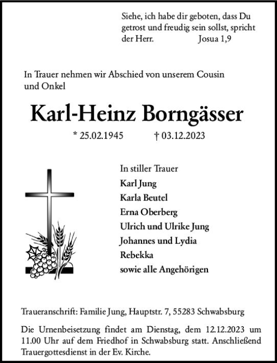Traueranzeige von Karl-Heinz Borngässer von Allgemeine Zeitung Mainz