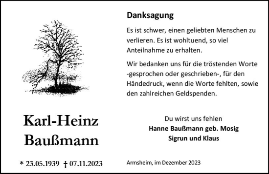 Traueranzeige von Karl-Heinz Bußmann von Allgemeine Zeitung Alzey