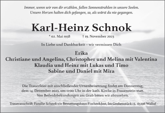 Traueranzeige von Karl-Heinz Schnok von Wiesbadener Kurier