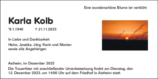 Traueranzeige von Karla Kolb von Rüsselsheimer Echo
