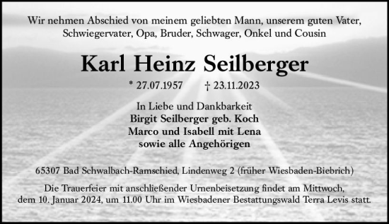 Traueranzeige von Karl Heinz Seilberger von Wiesbadener Kurier