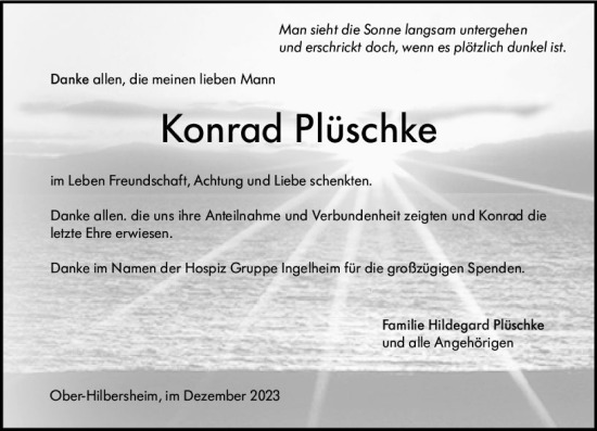 Traueranzeige von Konrad Plüschke von Allgemeine Zeitung Bingen/Ingelheim