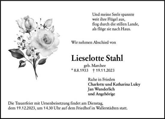 Traueranzeige von Lieselotte Stahl von Groß-Gerauer Echo