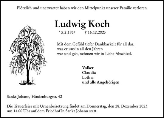Traueranzeige von Ludwig Koch von Allgemeine Zeitung Bingen/Ingelheim