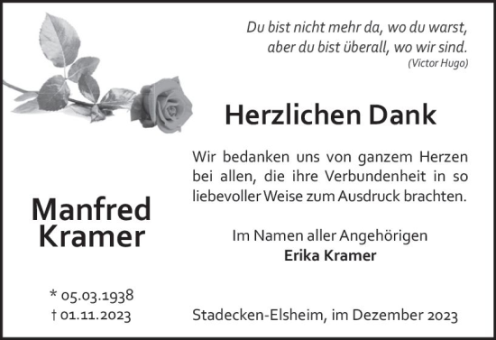 Traueranzeige von Manfred Kramer von Allgemeine Zeitung Mainz