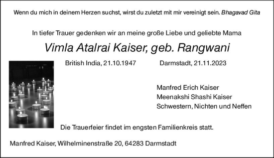 Traueranzeige von Manfred Erich Kaiser von Darmstädter Echo