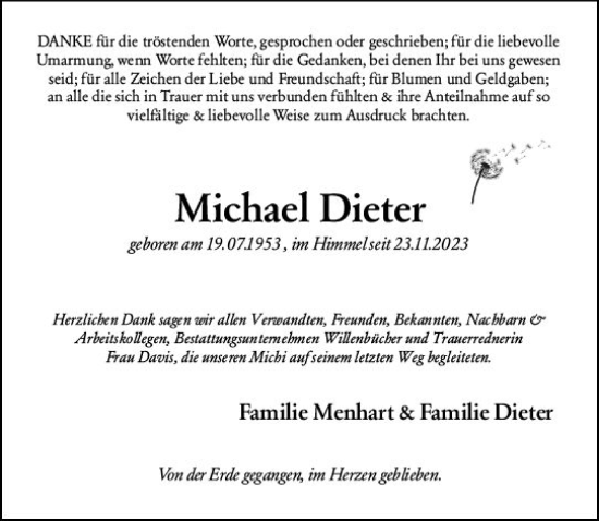 Traueranzeige von Michael Dieter von Darmstädter Echo
