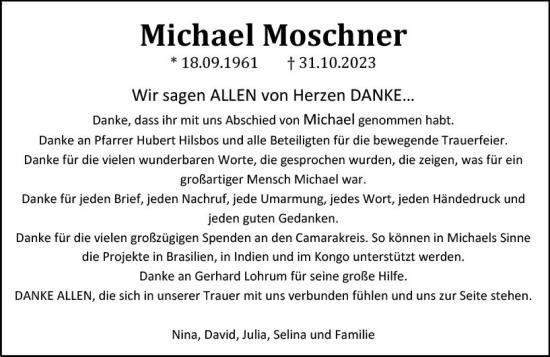 Traueranzeige von Michael Moschner von Allgemeine Zeitung Mainz