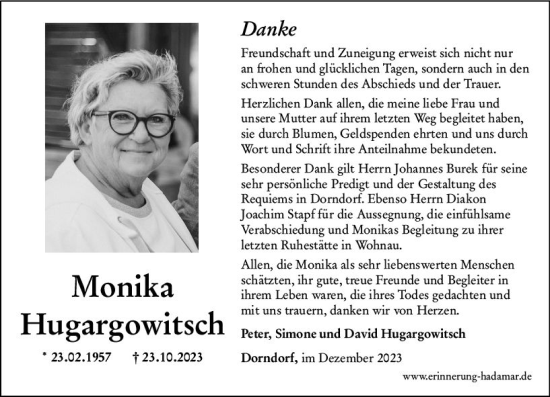 Traueranzeige von Monika Hugargowitsch von Nassauische Neue Presse