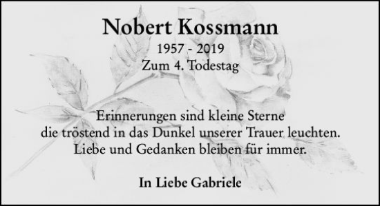 Traueranzeige von Norbert Kossmann von Bingen/Ingelheim WOBL inkl. Neue Binger Ztg.
