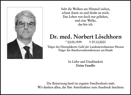 Traueranzeige von Norbert Löschhorn von Darmstädter Echo
