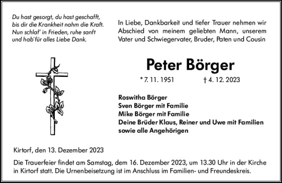Traueranzeige von Peter Börger von VRM Trauer