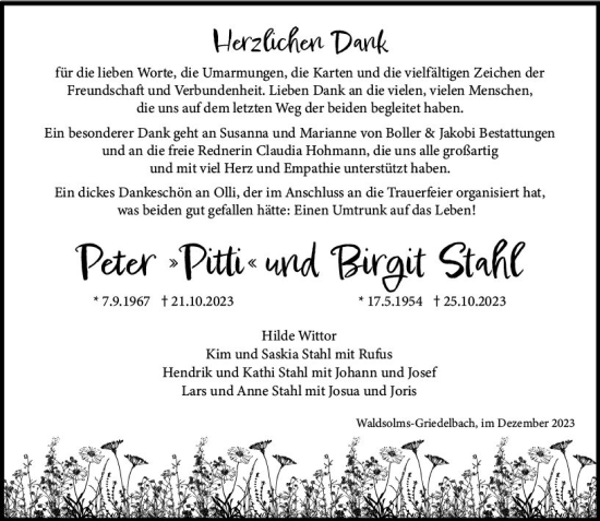 Traueranzeige von Peter  Stahl von Wetzlarer Neue Zeitung